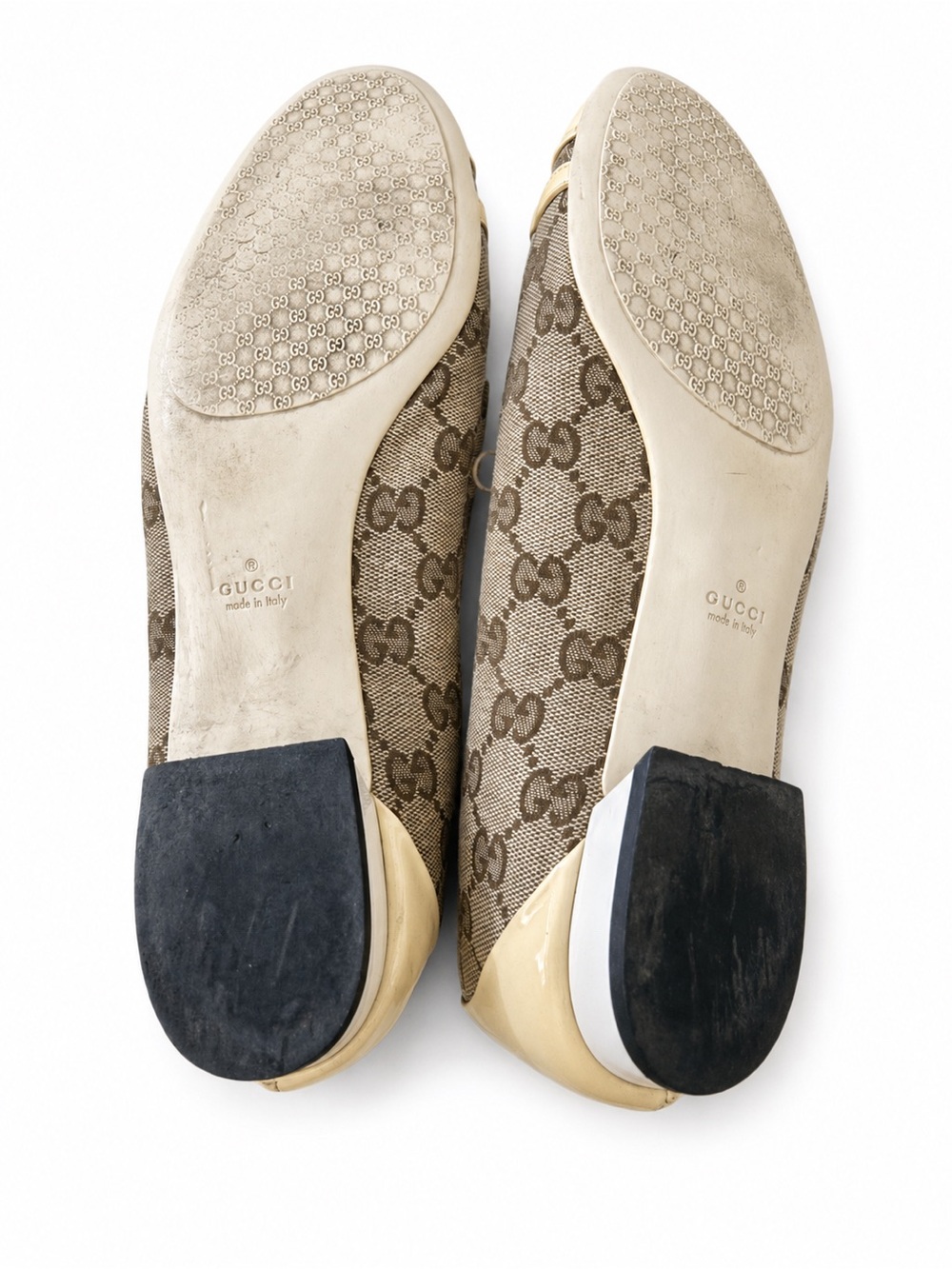 Gucci Monogram Ballet Flats Beige Brown GG Logo Horsebit Shoes Women’s 10 - Picture 4 of 11